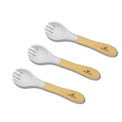 Avanchy Baby Fork Set with bamboo spork for gentle self-feeding.