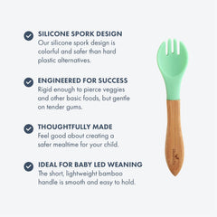 Avanchy Baby Fork Set soft silicone tips protect tender gums during meals.