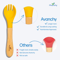 Avanchy colorful blue-green spork set sparks toddler mealtime interest