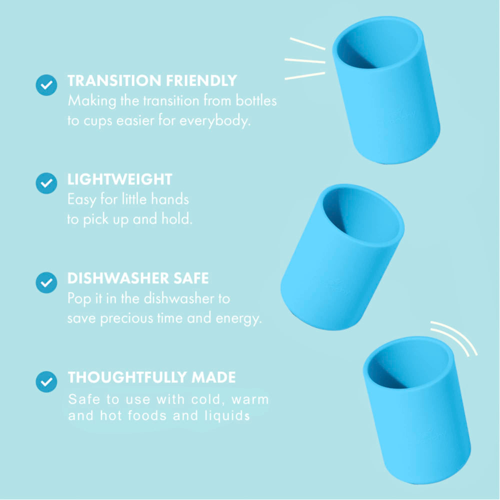 Avanchy ergonomic-handle training cup aids little hands grip comfortably at mealtimes.
