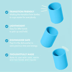 Avanchy ergonomic-handle training cup aids little hands grip comfortably at mealtimes.