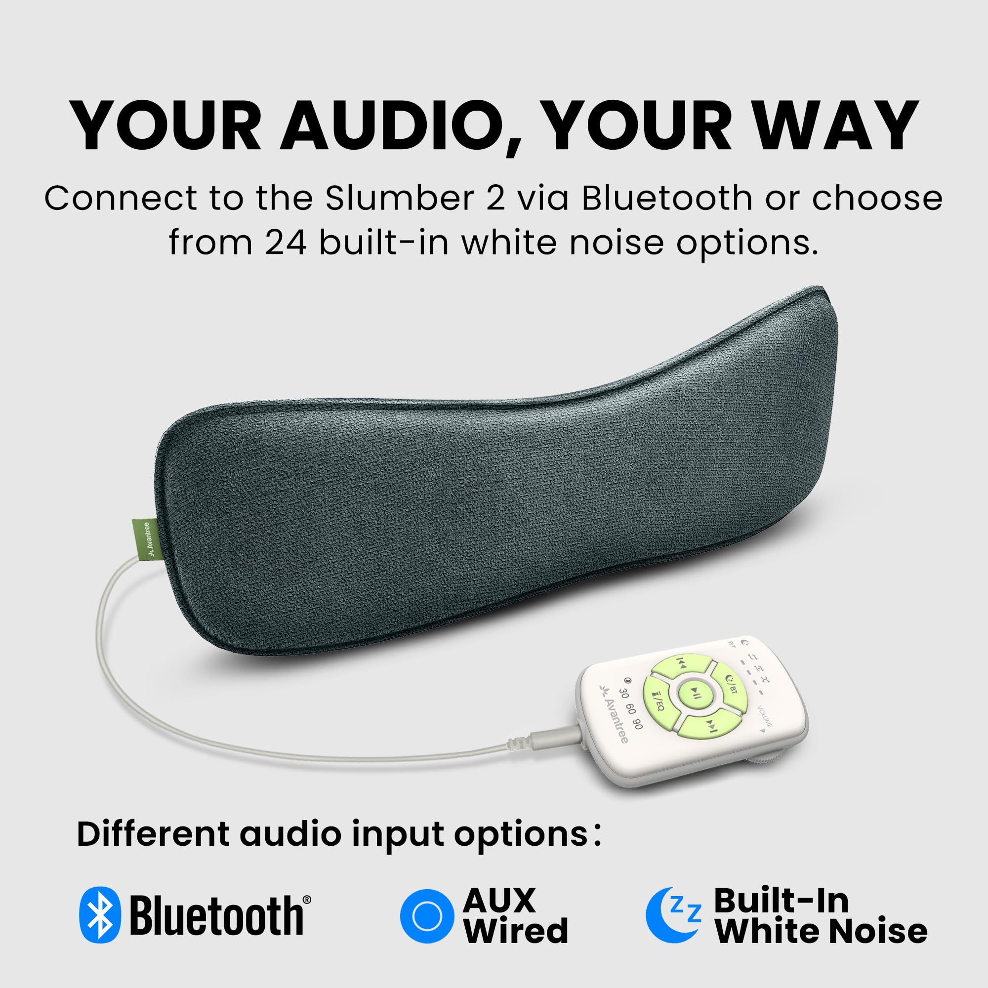 Avantree Slumber 2 features built-in white noise for relaxation.