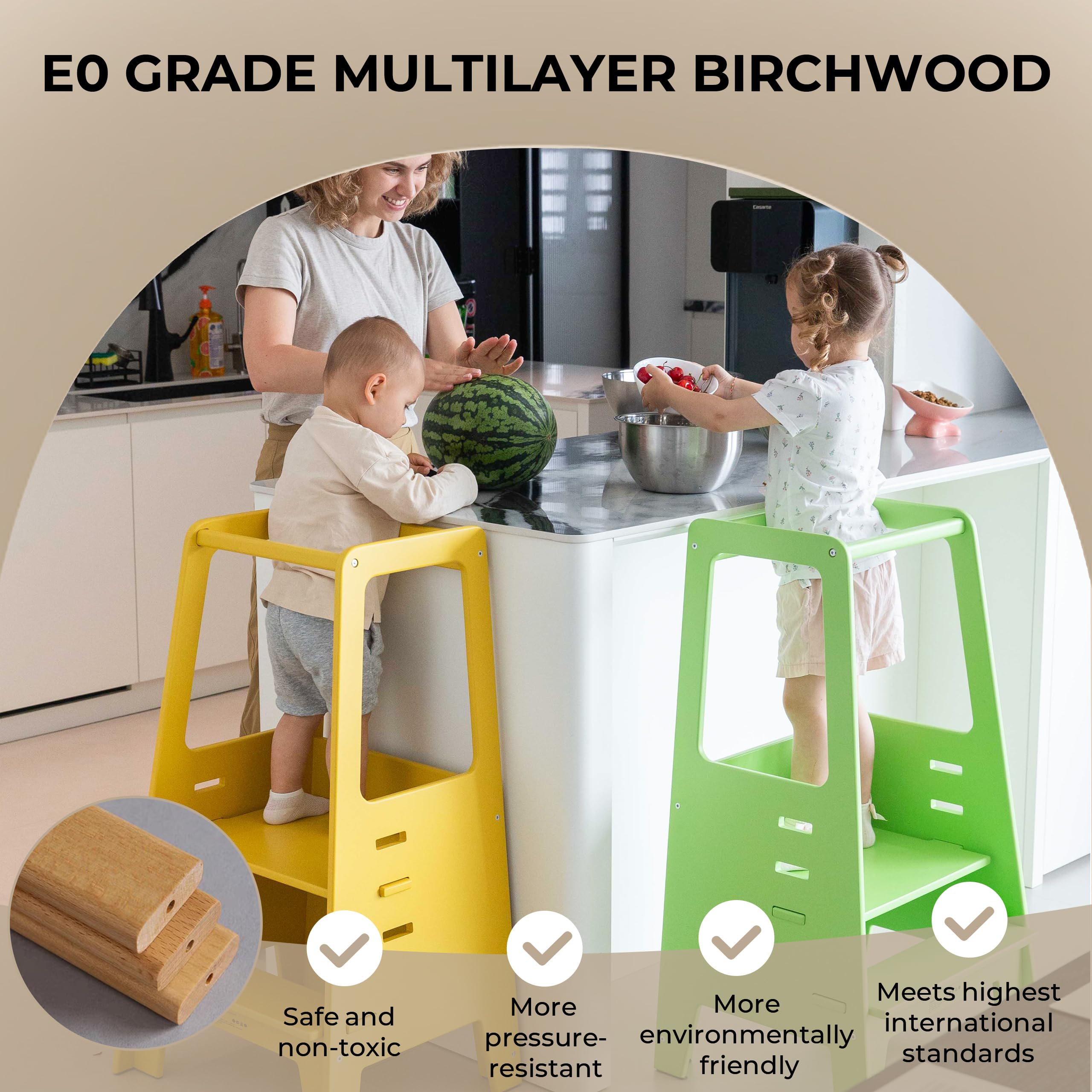 AVDAR Toddler Standing Tower award-winning design showcased in a modern kitchen