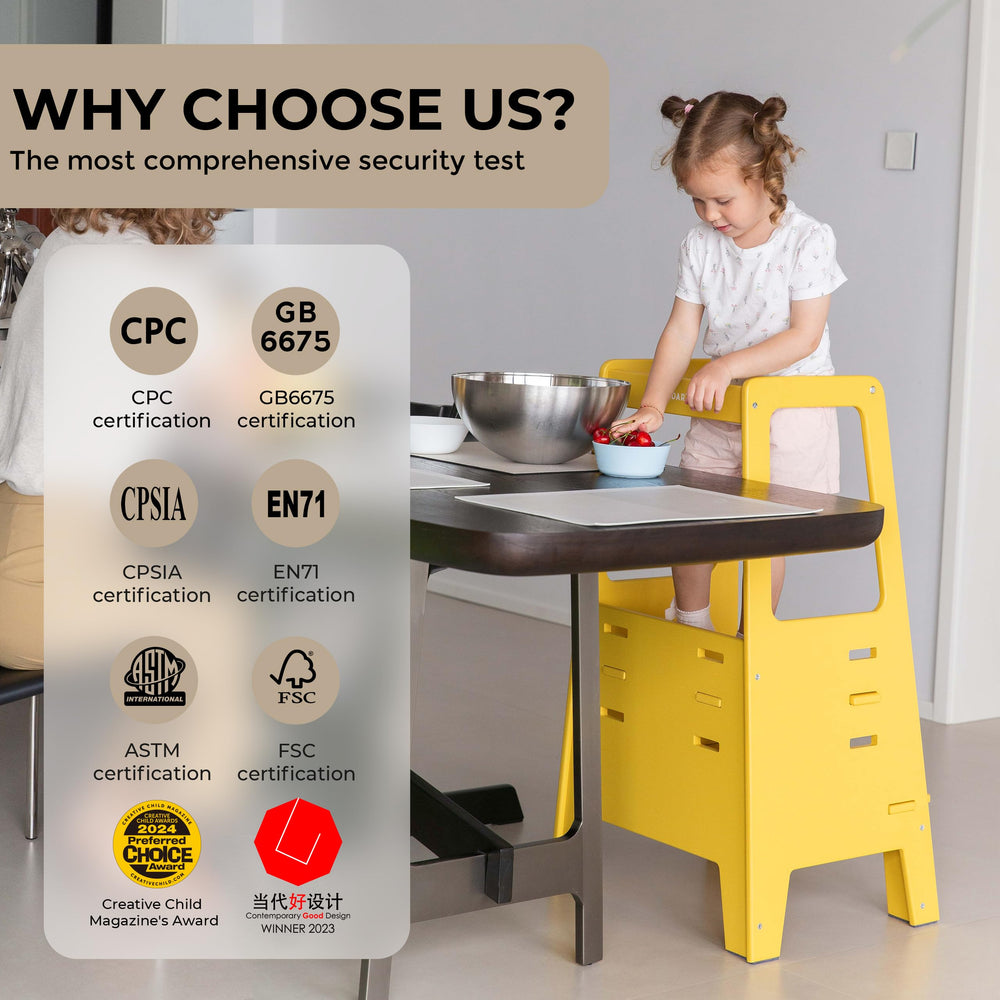 AVDAR Toddler Standing Tower birchwood finish shows durable, non-toxic craftsmanship