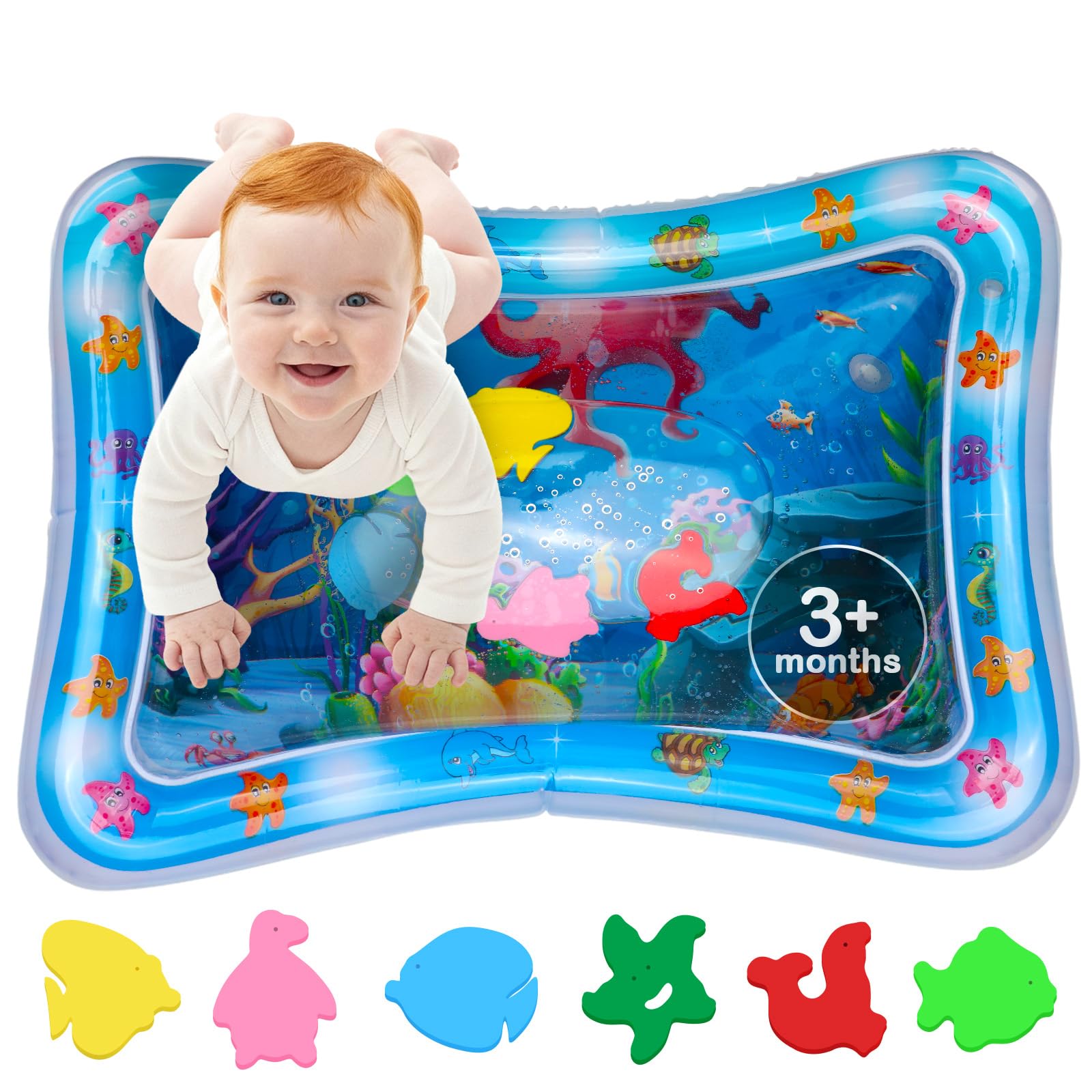 Avec Maman tummy-time water mat—center water fill—promotes grip and neck muscle development.