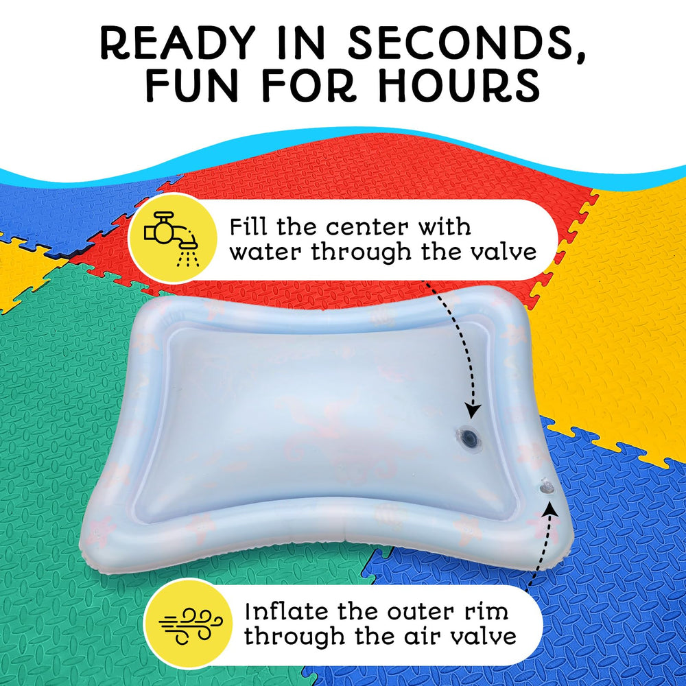 Avec Maman water mat—easy setup—quickly ready for on-the-go tummy time sessions.