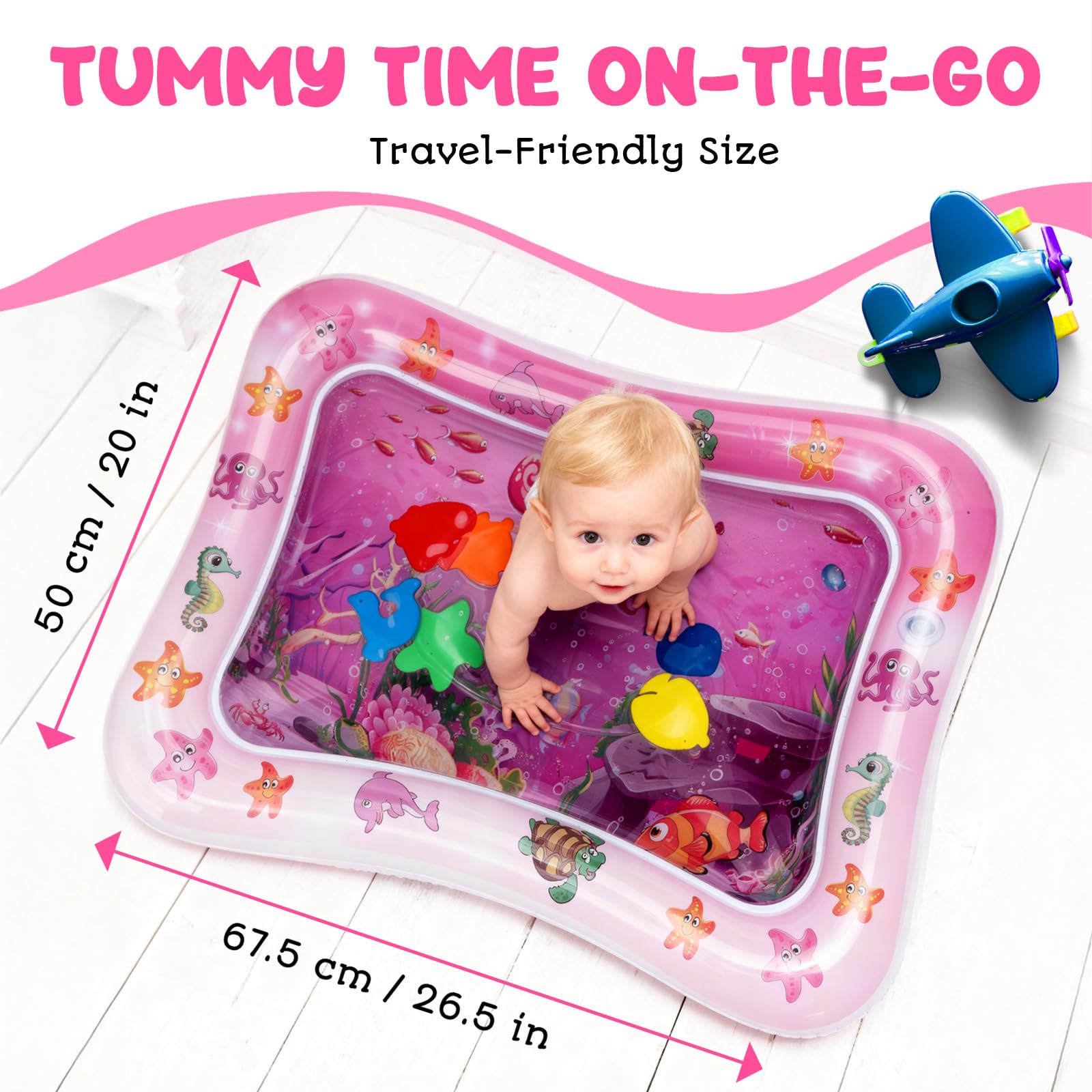 AVEC MAMAN Tummy Time Water Mat travel-friendly pink mat folds flat