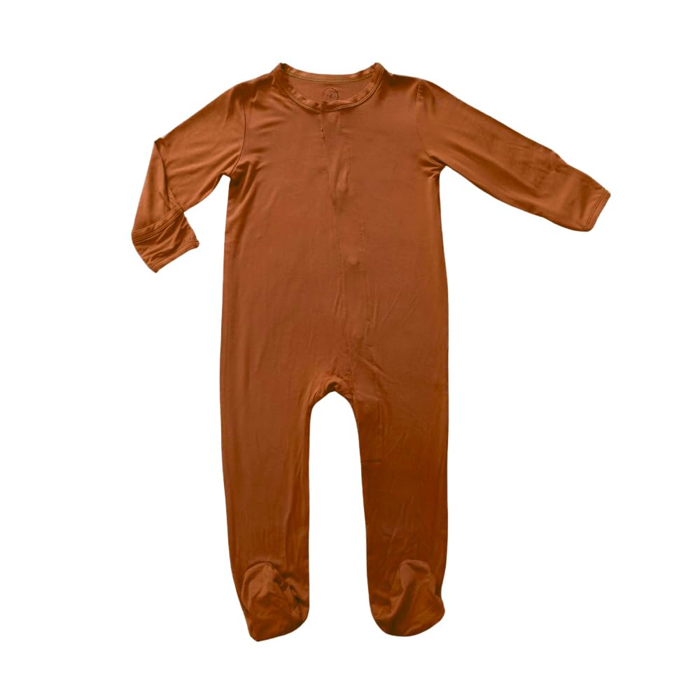 Avee & Co Footie Pajamas with magnetic closures for easy dressing in Holden rust