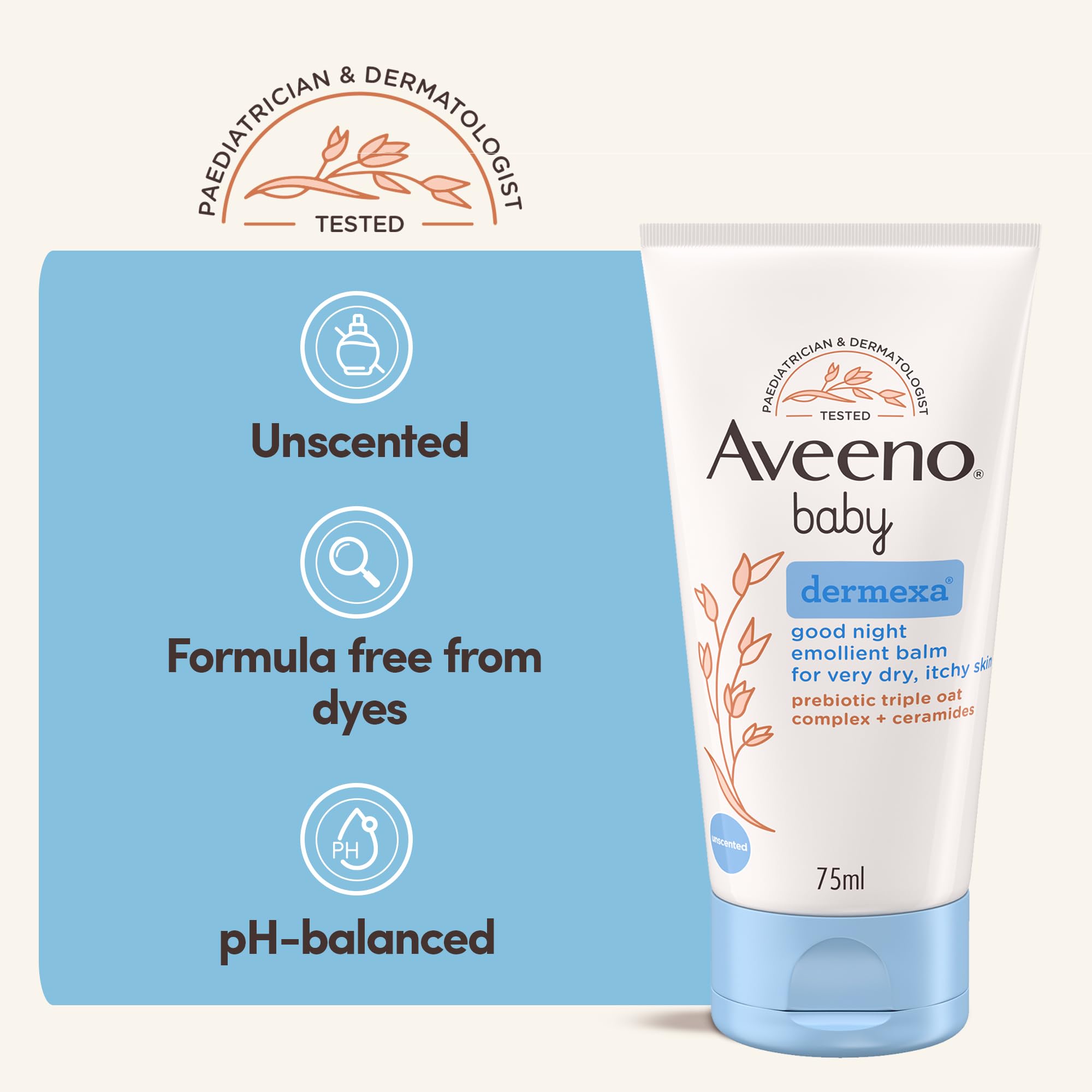 Aveeno Baby Dermexa nightly routine concept with balm.