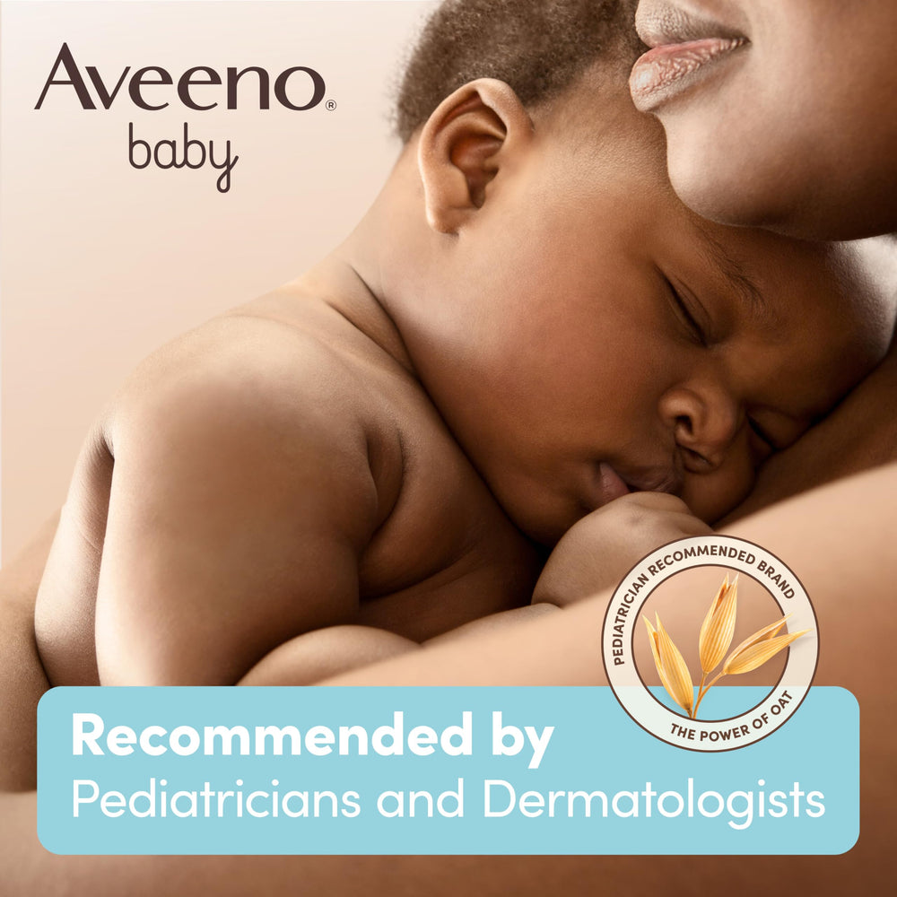 Aveeno Baby Sensitive All Over Wipes being used on baby's face and hands.