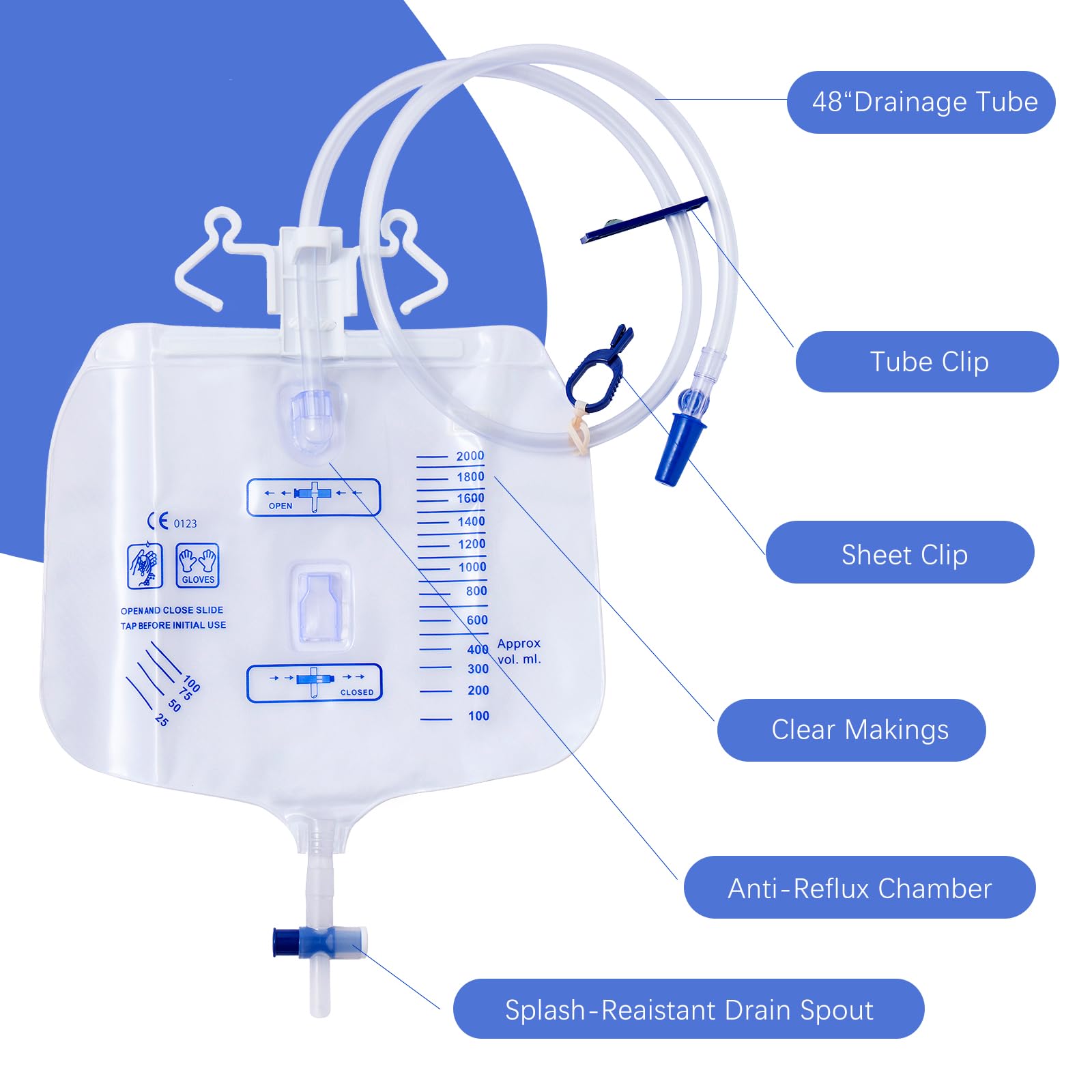 Avefove large-capacity urine bag shows clear measurement markings for easy monitoring.