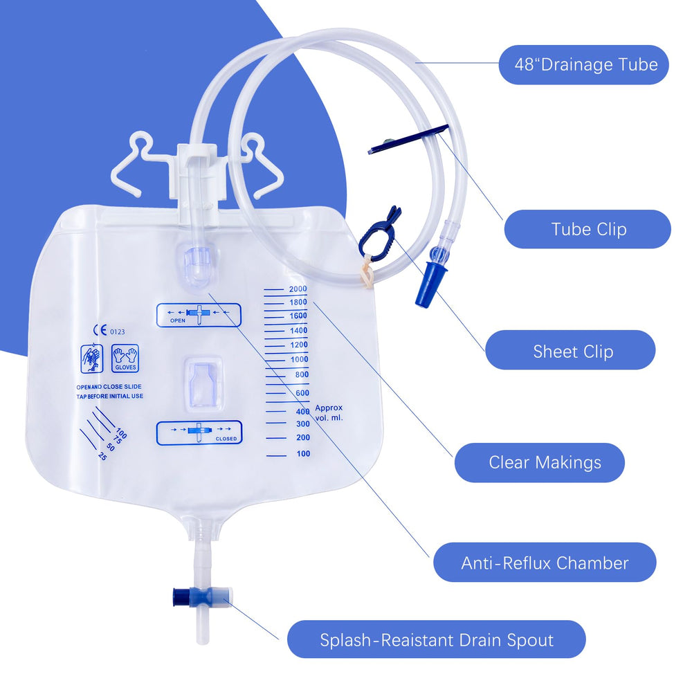 Avefove urinary bag 2000 mL capacity supports longer wear without frequent changes.