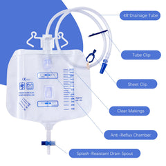 Avefove urinary bag 2000 mL capacity supports longer wear without frequent changes.