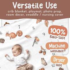 Avenlo woodland animals print on blanket ideal for neutral nursery decor.