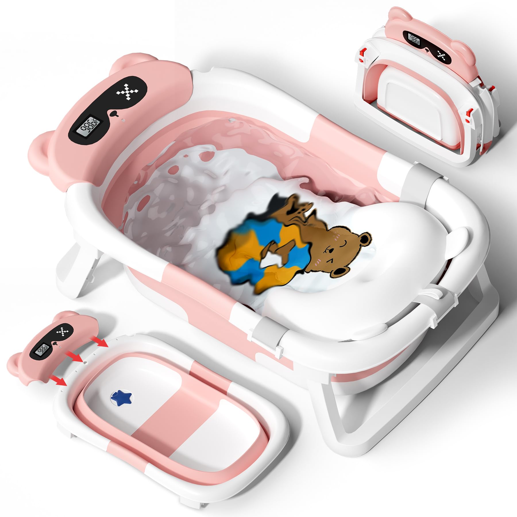 AVIDOR Baby Bathtub foldable pink for easy storage and travel.