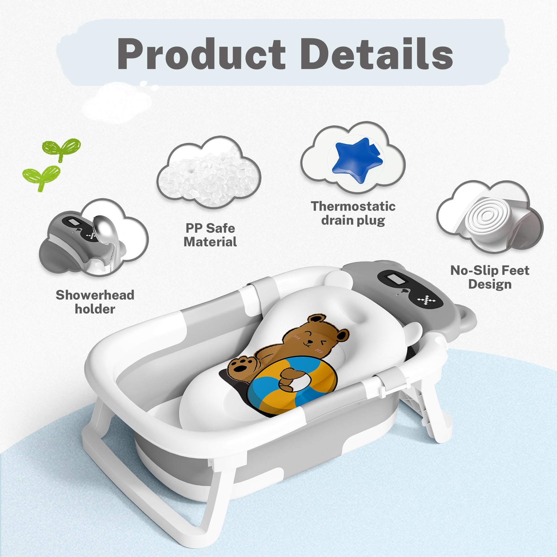 AVIDOR Baby Bathtub with soft cushion interior for gentle bath time.