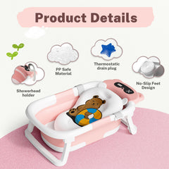 AVIDOR Baby Bathtub pink interior cushion supports gentle bath time.