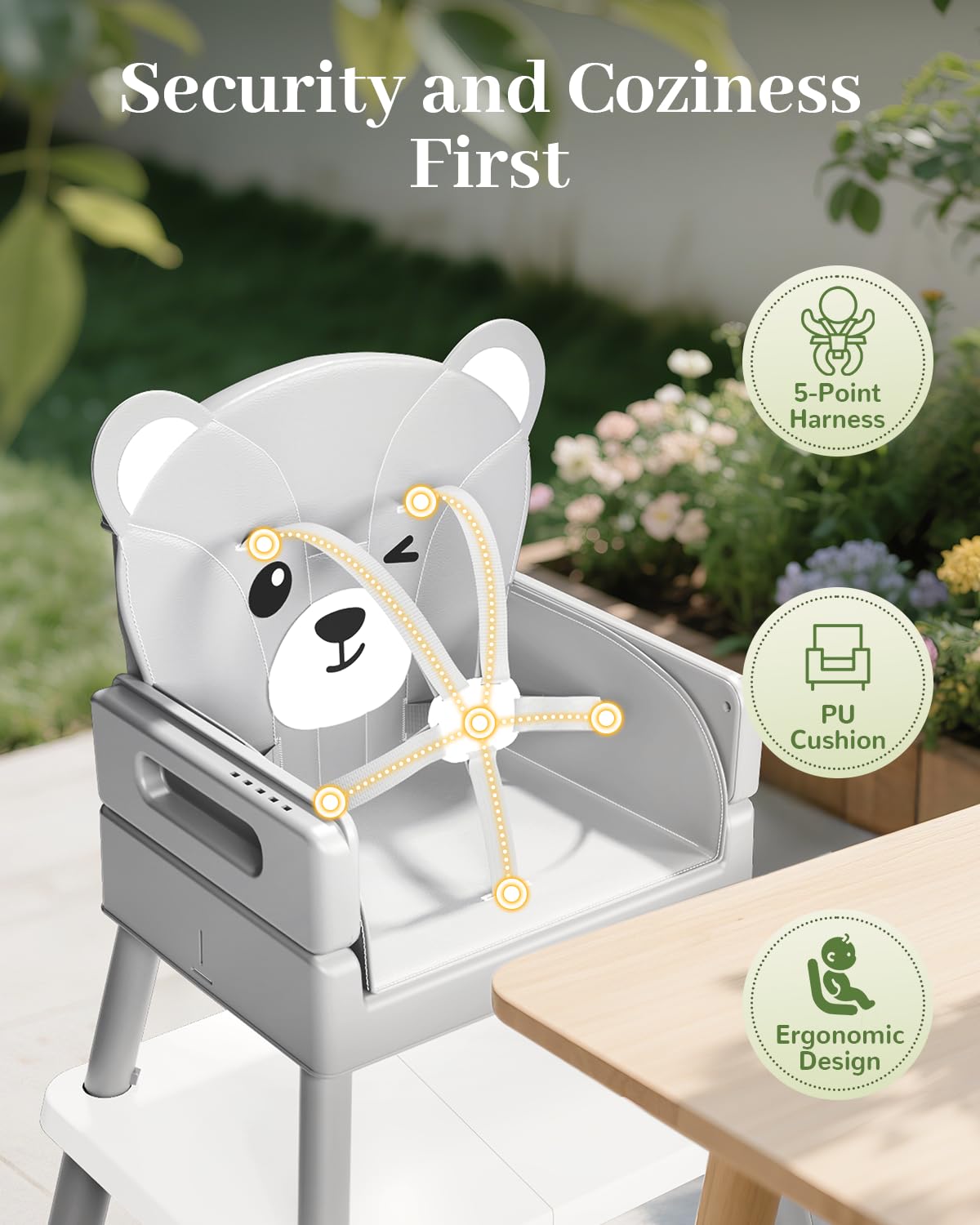 AVIDOR bear cushion adds a cute, comforting touch at mealtime.