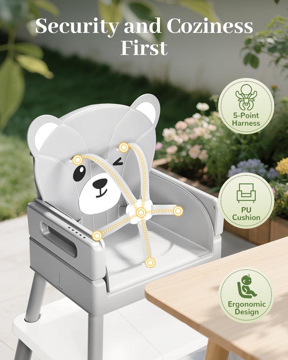 AVIDOR bear cushion adds a cute, comforting touch at mealtime.