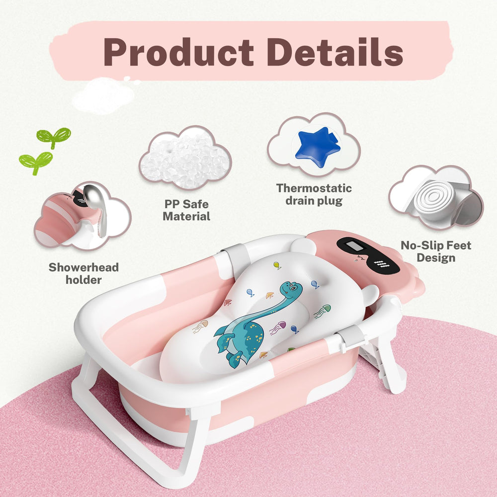 AVIDOR travel baby tub with soft bath net in pink for mess-free trips