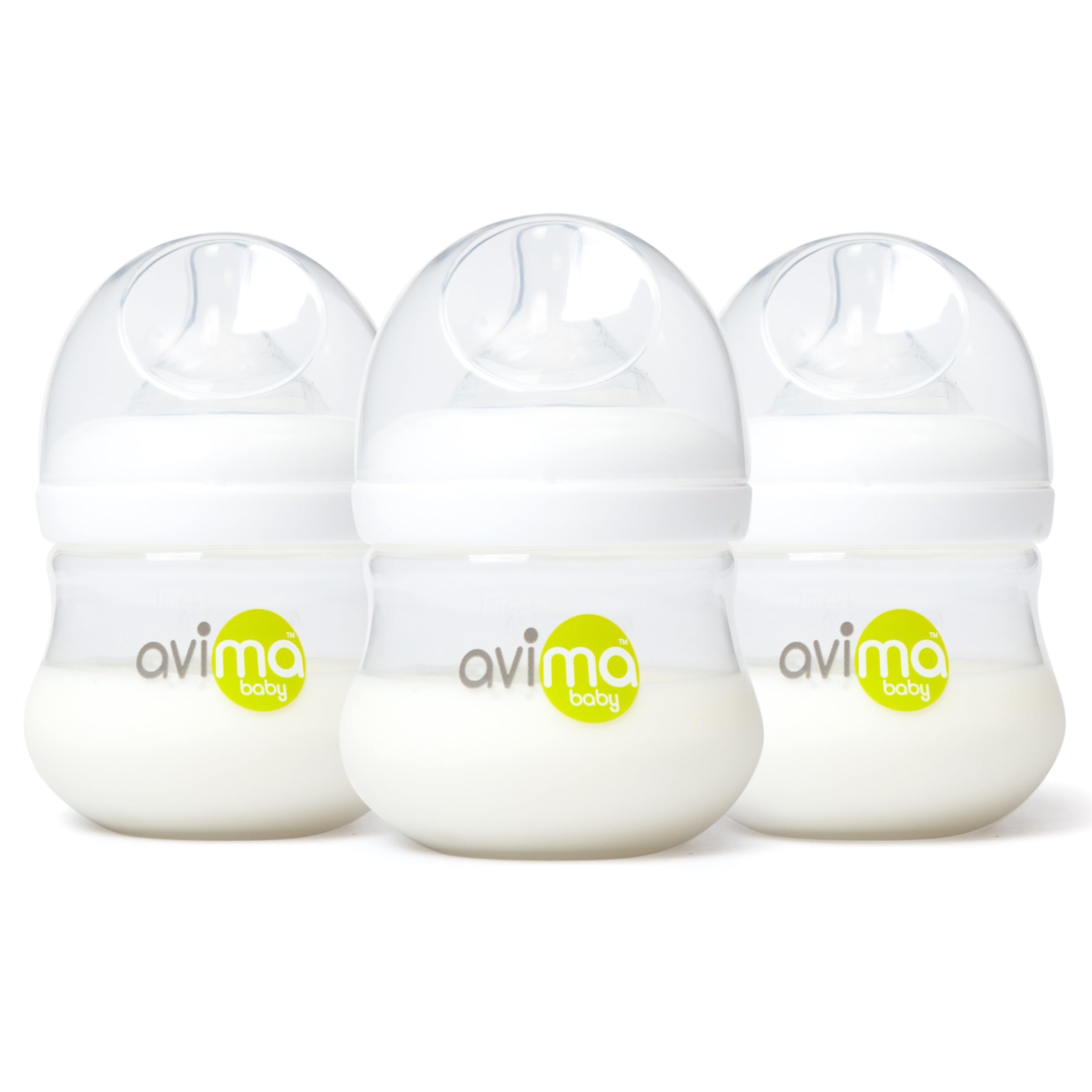 Avima Baby anti-colic 4 oz bottle with Duo-Flo nipples for steady feeding.