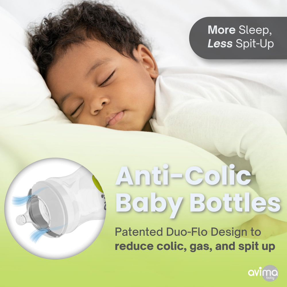 Avima Baby wide-neck bottle mimics natural latch.