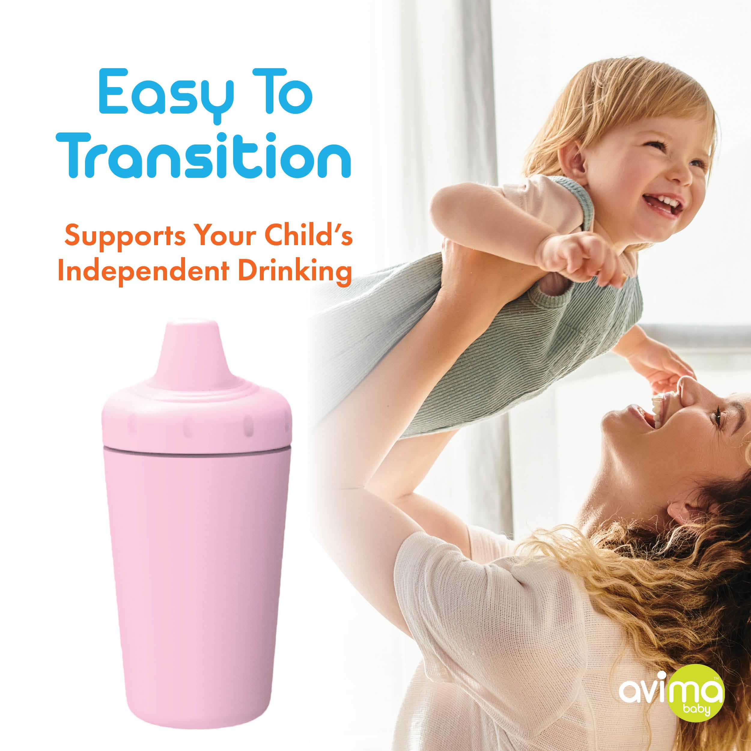 Avima spill-proof sippy cup 10oz dishwasher-safe for quick cleanup.