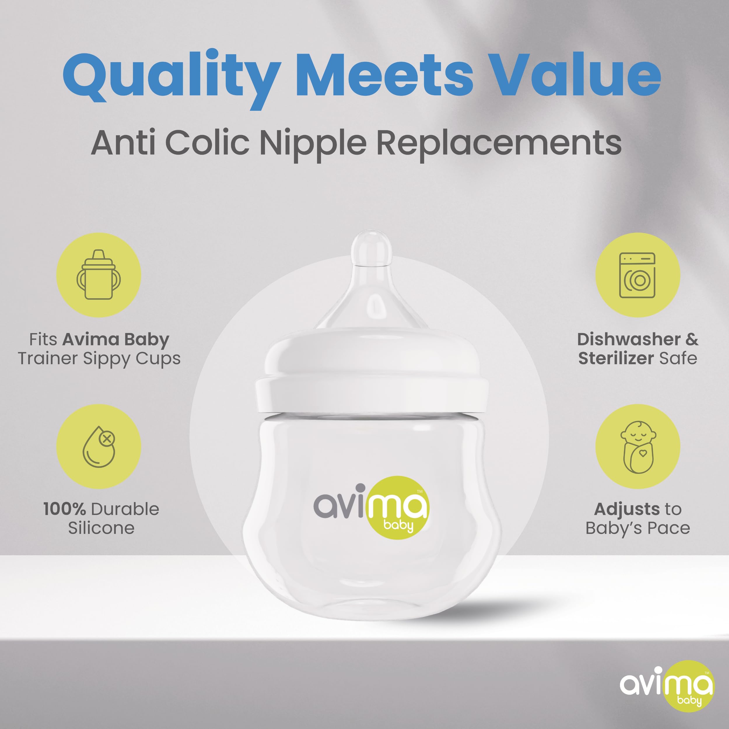 Avima nipple pack showing six replacements for Level 1 slow flow.
