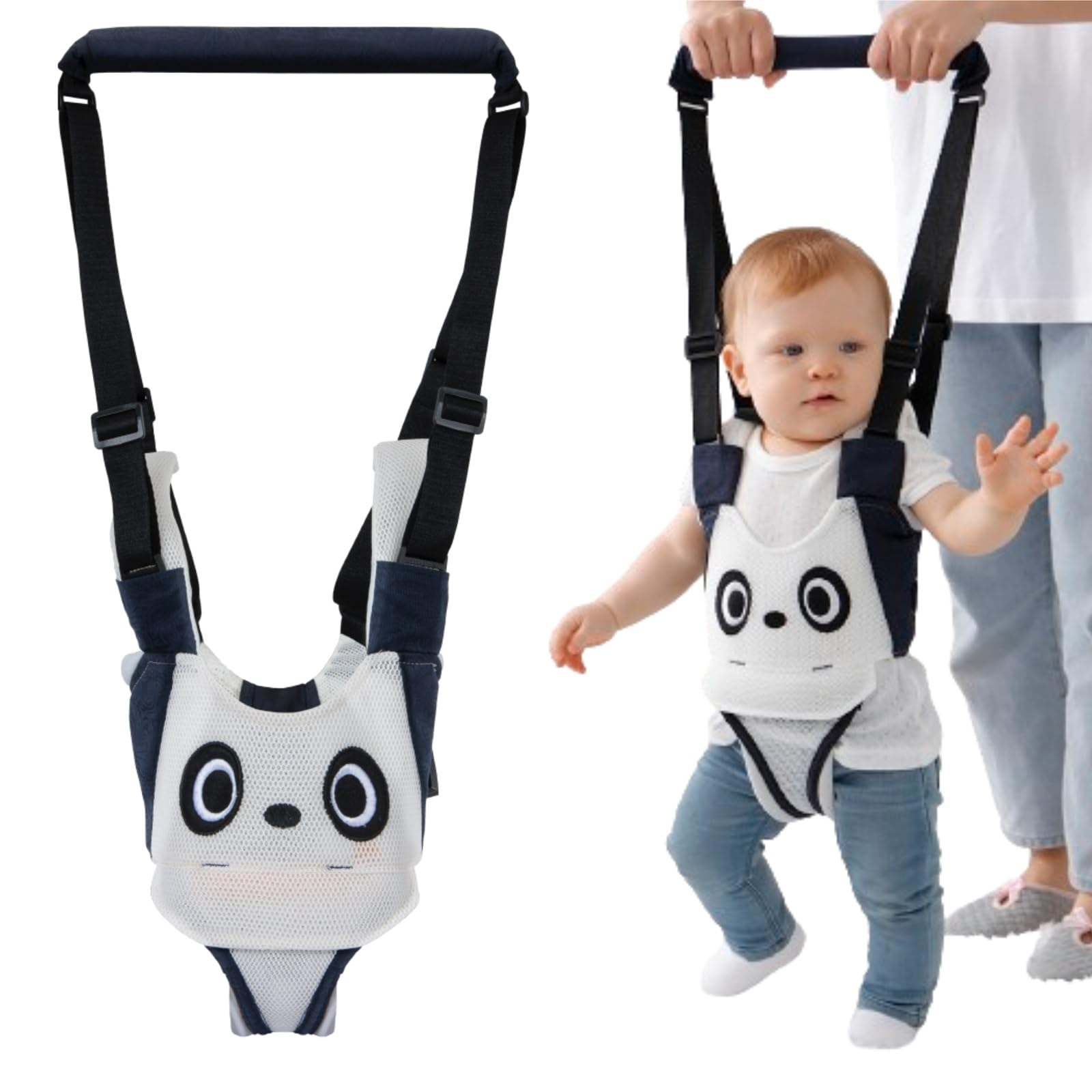 AVIZCVE baby walking harness with dark blue panda, front view for easy wear and stable support.