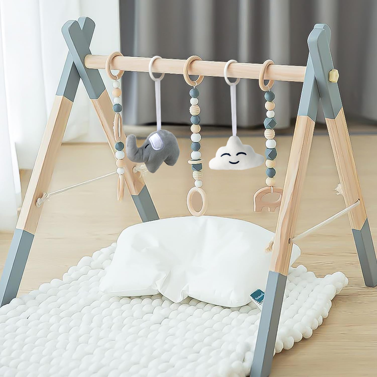 Avrsol wooden baby play gym folded for compact storage
