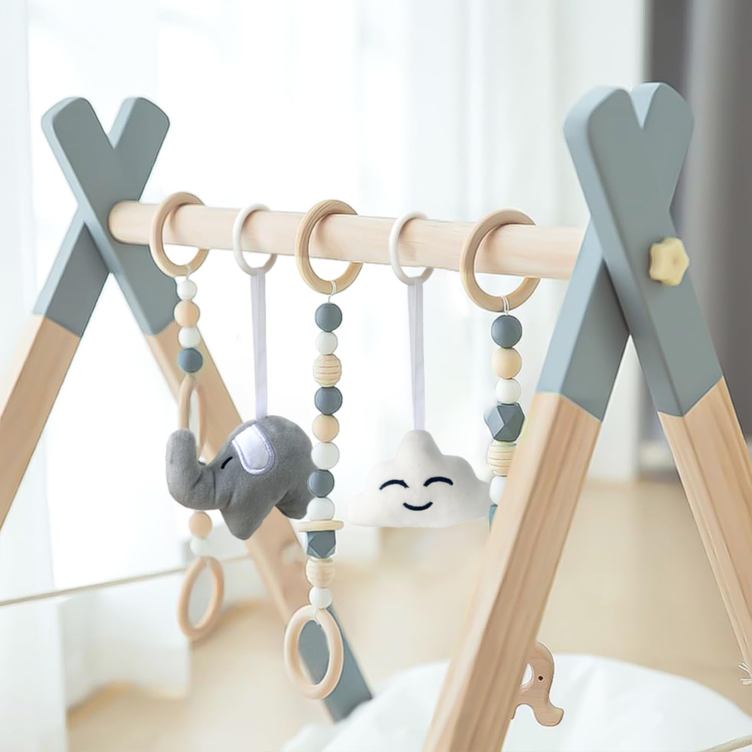 Avrsol wooden baby play gym portable design for easy room-to-room use