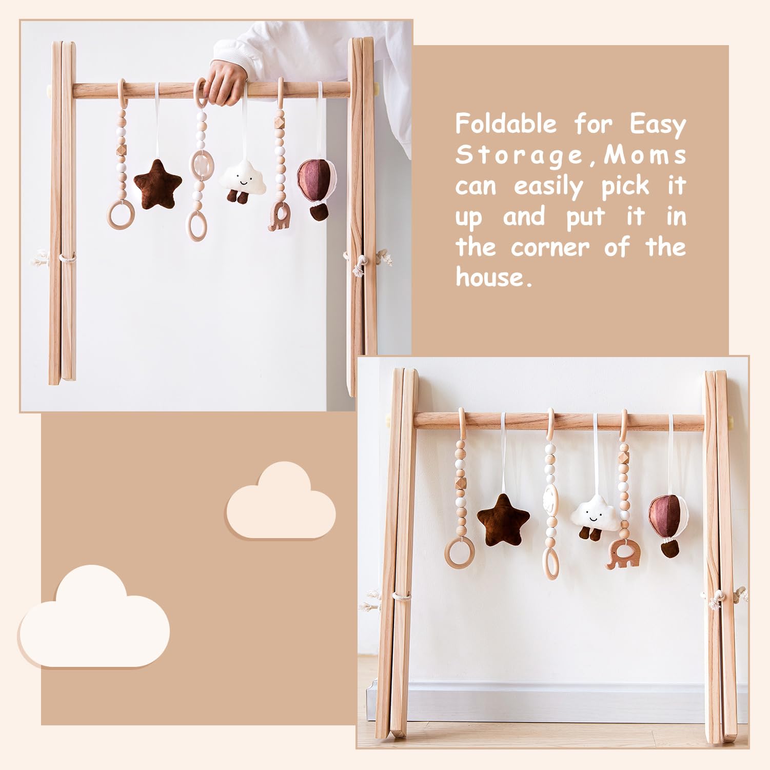 Avrsol wooden baby play gym toys set engages senses with six items