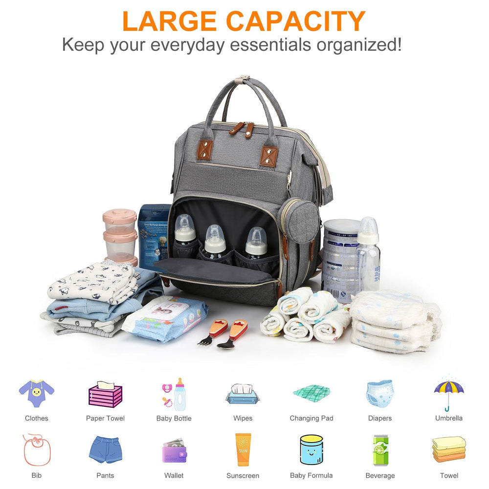 Awanhe diaper bag interior shows many pockets for bottles, clothes, and essentials