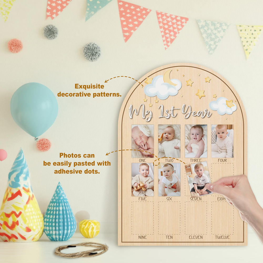 AWDSTN wooden baby snapshots display adds warm nursery decor.