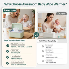 Awesmom baby wipe warmer open drawer reveals 100 wipes capacity