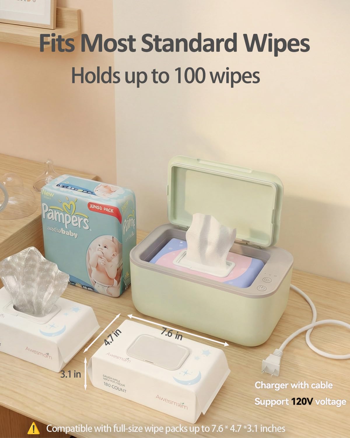 Awesmom wipe warmer quiet operation beside sleeping baby