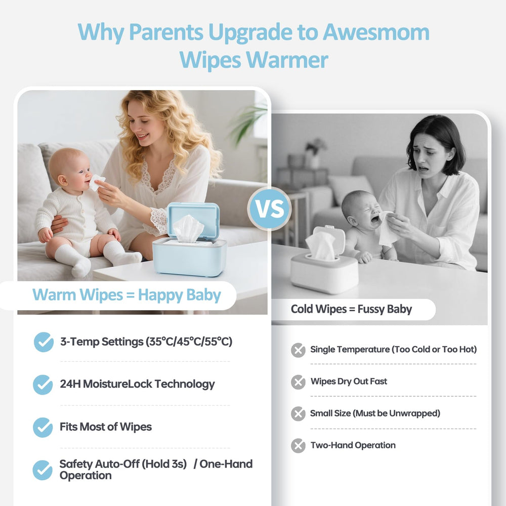Awesmom 2-in-1 dispenser and warmer keeps wipes ready at hand.