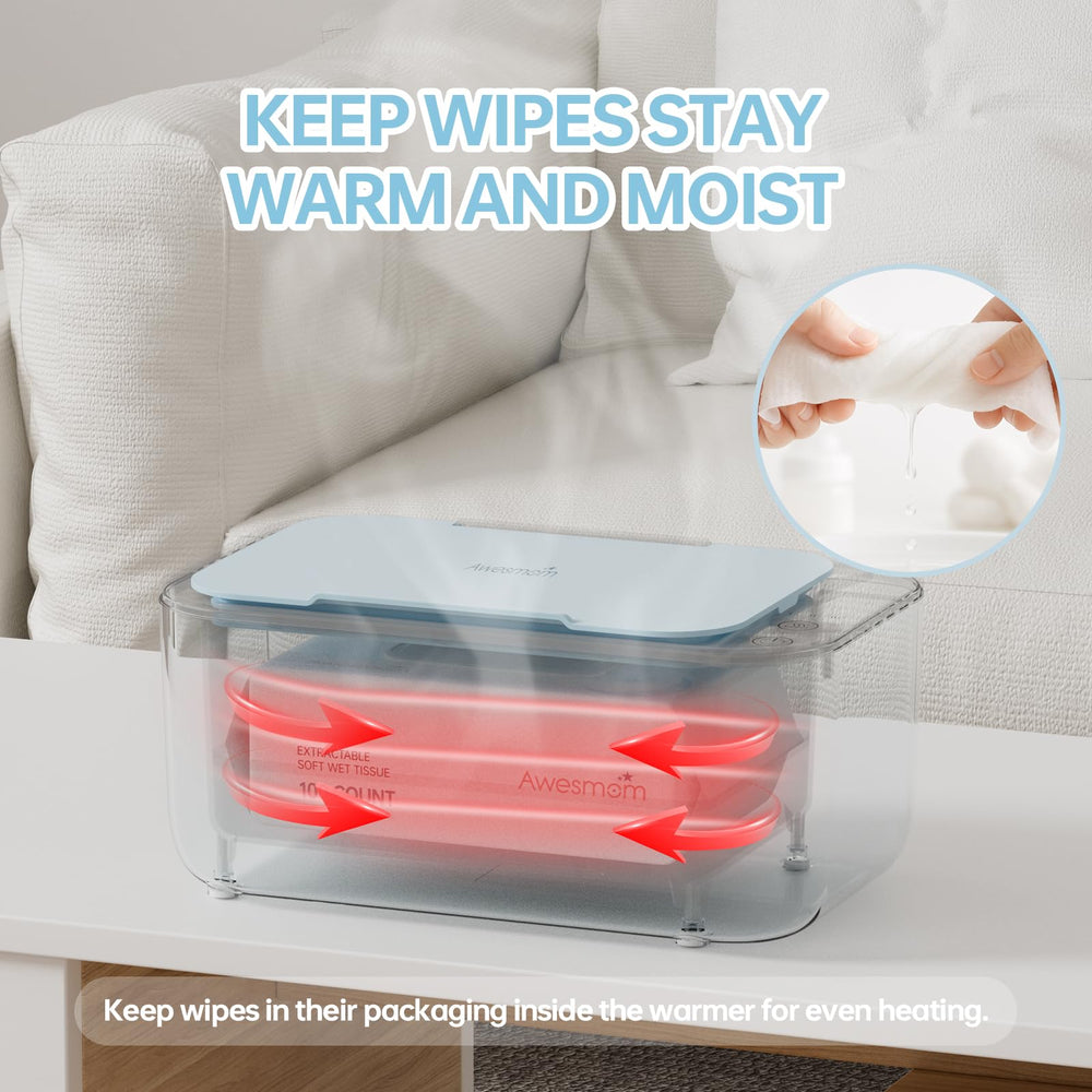Awesmom wipe warmer ideal for night routines and travel.
