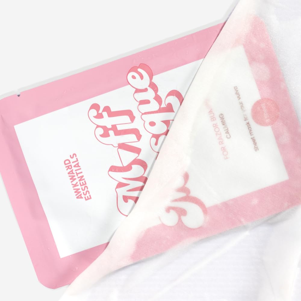 Awkward Essentials Muff Masque unfolded sheet ready for comfortable intimate-area application.