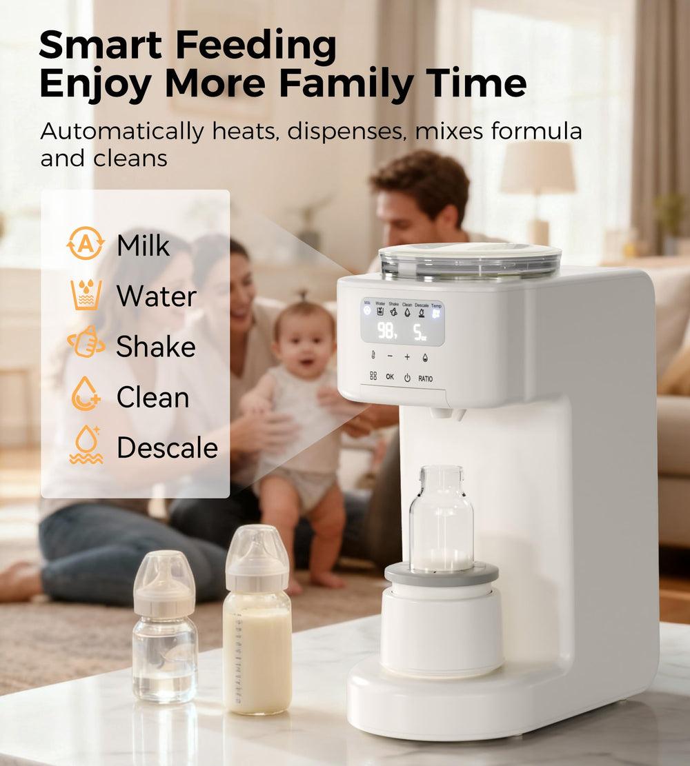 Axababy formula dispenser close-up highlights fast, reliable feeds
