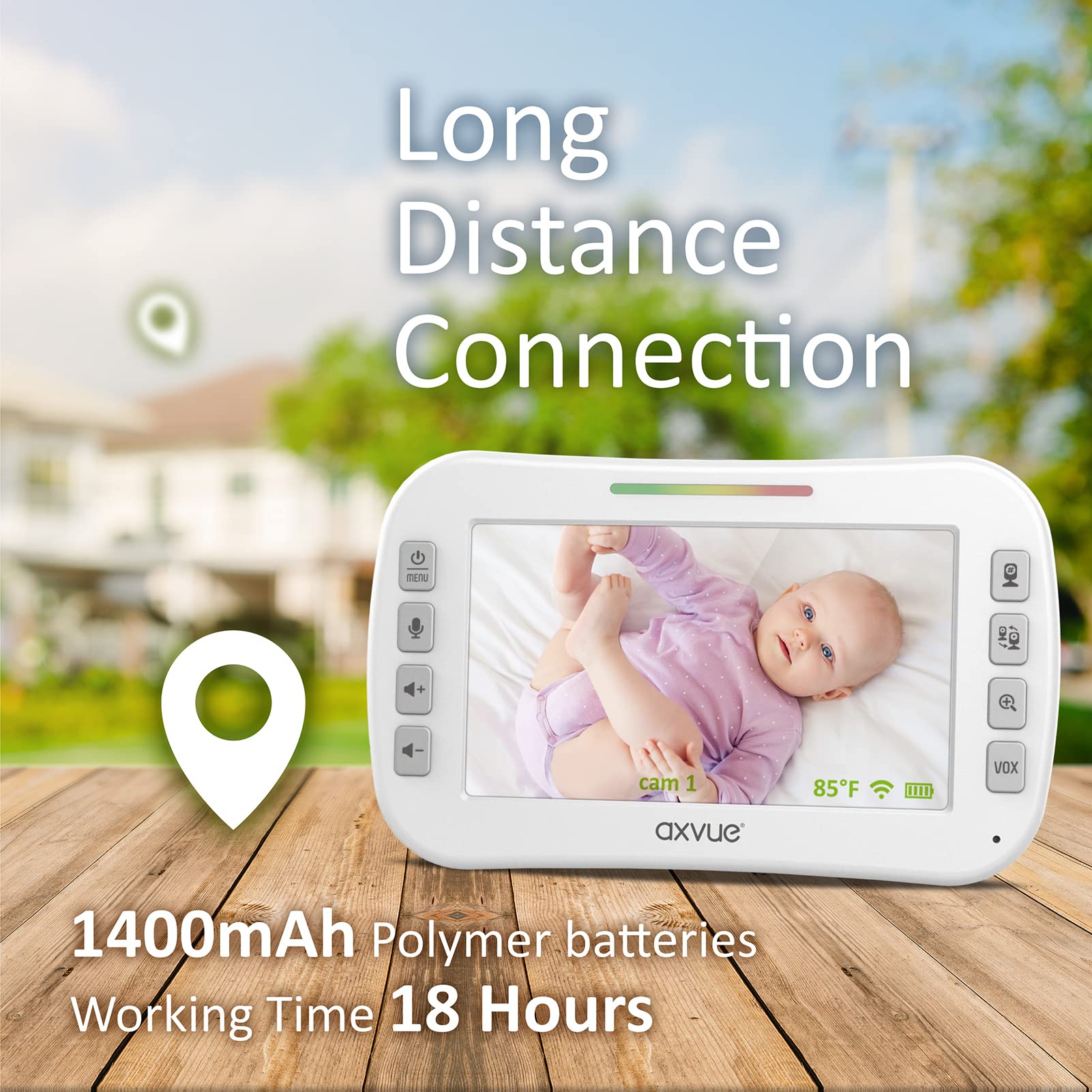 Axvue two-way talk enables parent-child communication from afar.