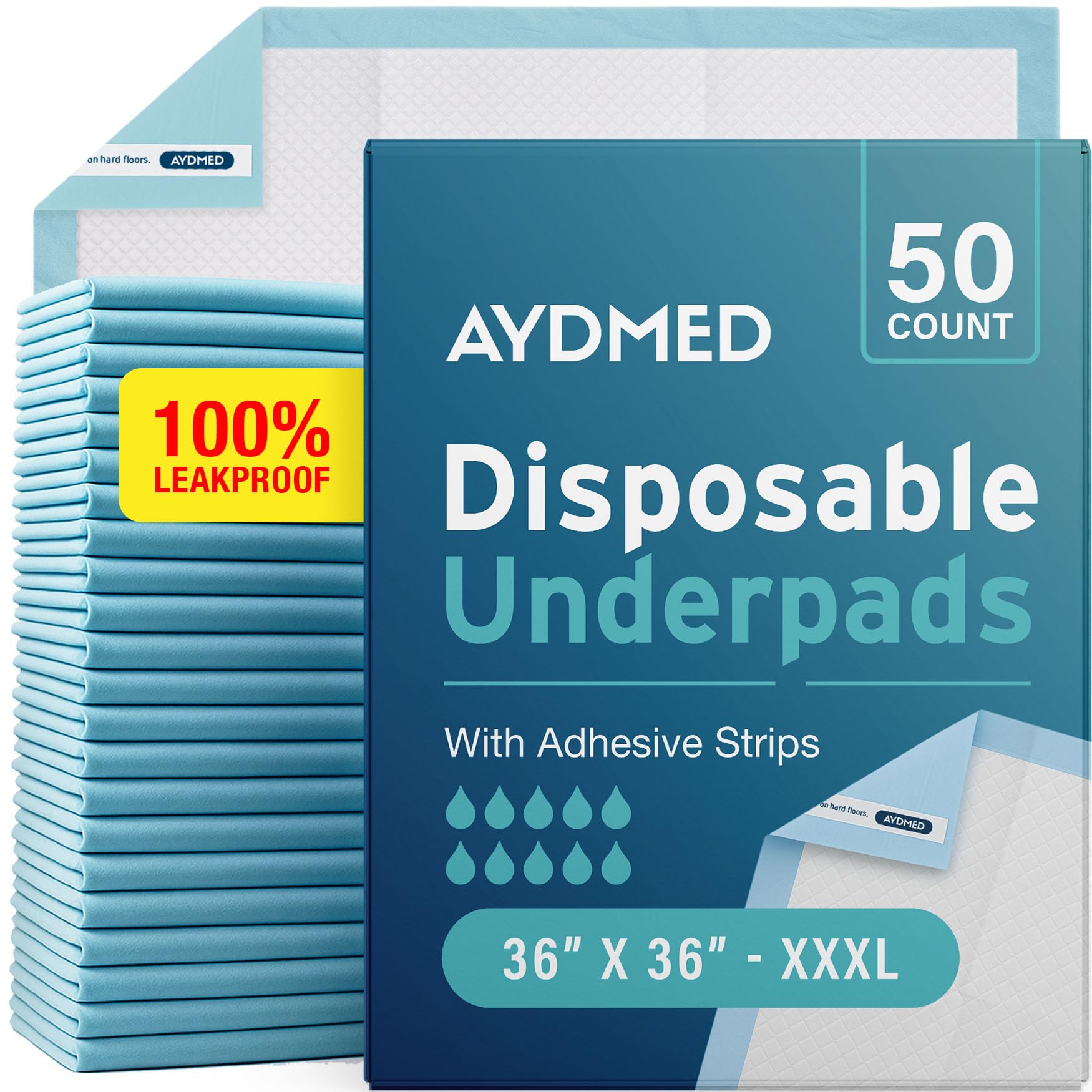 Aydmed underpad packaging box shown for quick setup.
