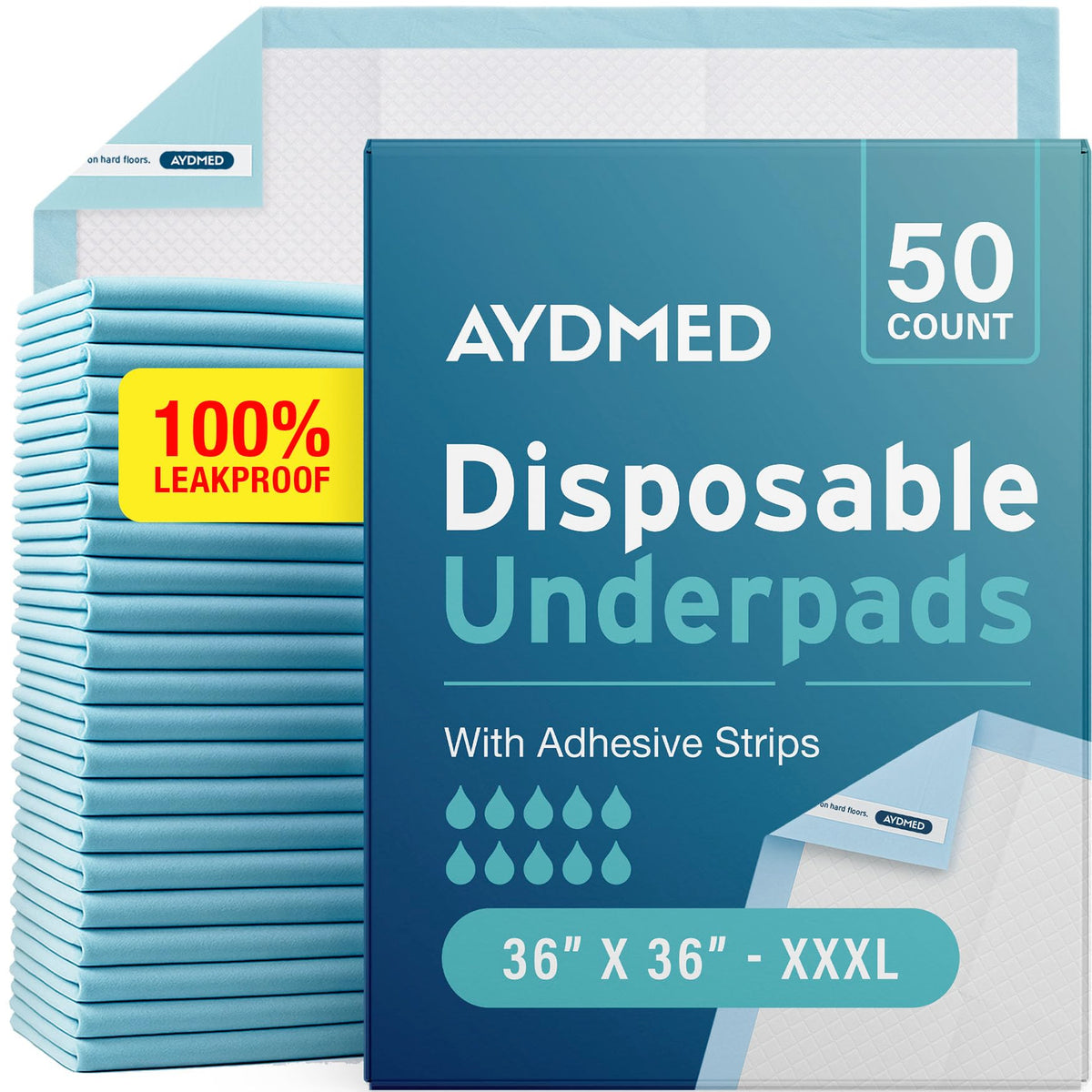 Aydmed underpad packaging box shown for quick setup.