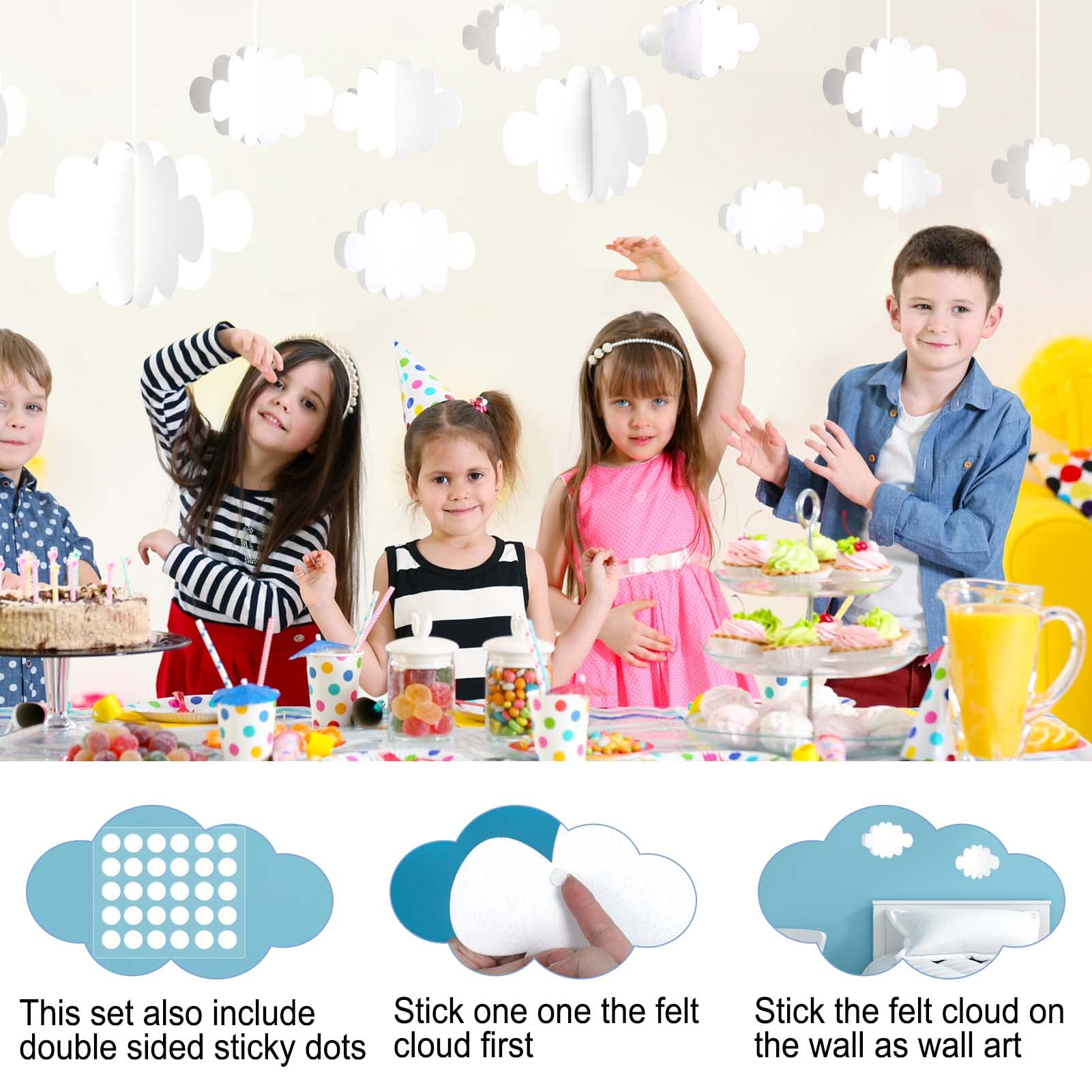 Ayfjovs cloud decorations ideal for weddings and baby showers with soft ambience.