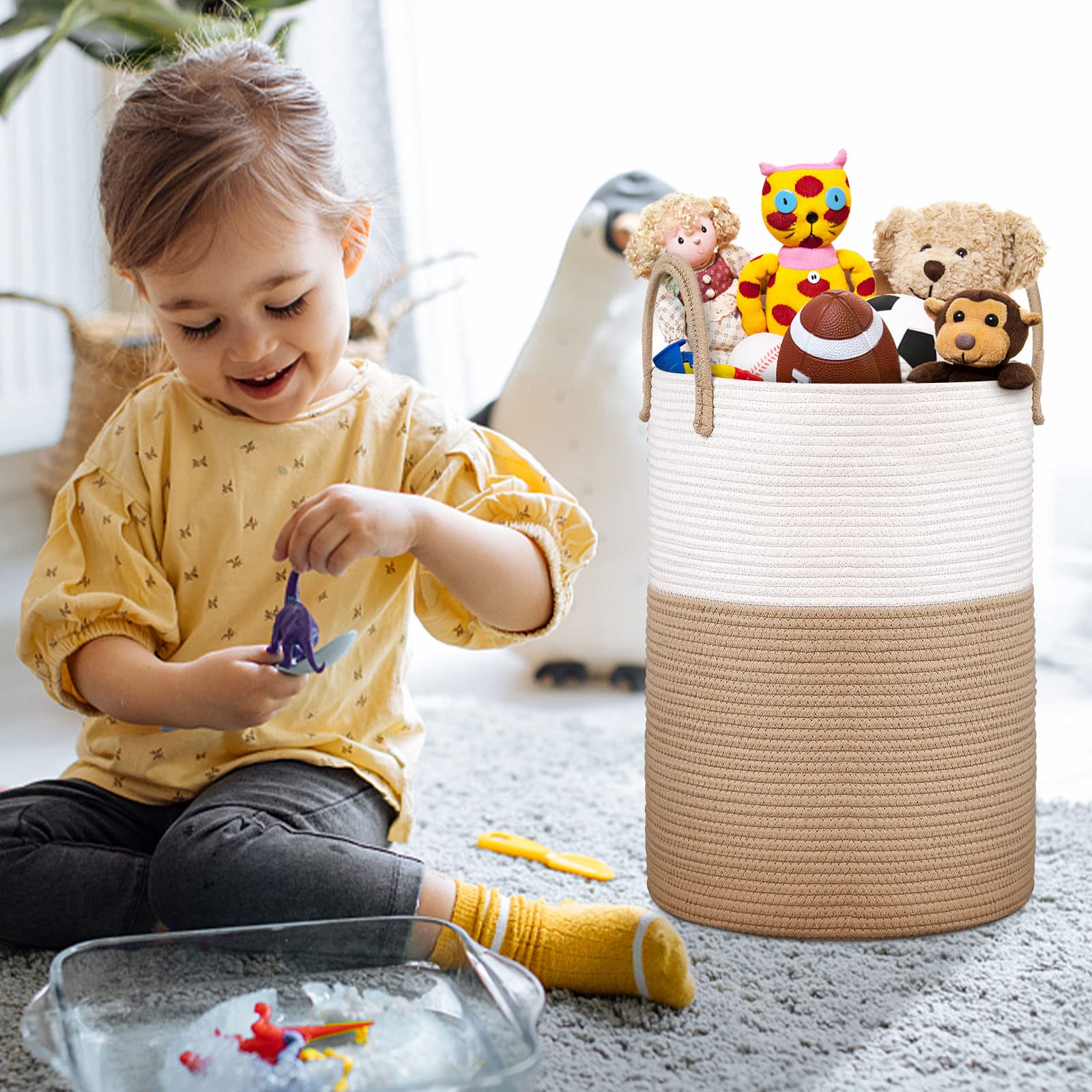 Aynaxcol 63L basket used as laundry hamper in bedroom.