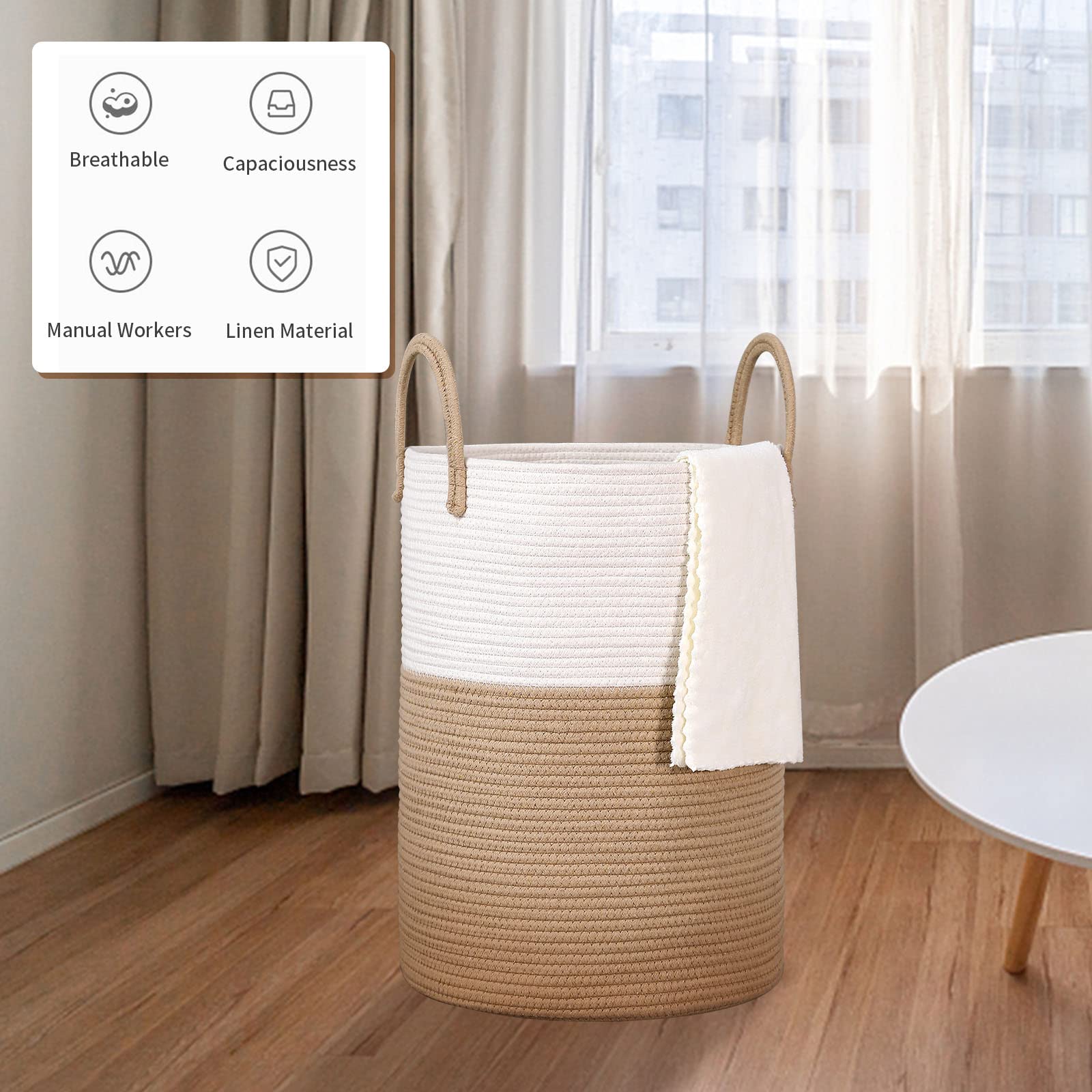 Aynaxcol 63L basket made of washable cotton rope for easy cleaning.