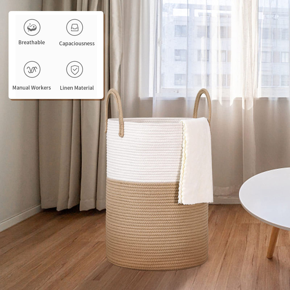 Aynaxcol 63L basket made of washable cotton rope for easy cleaning.