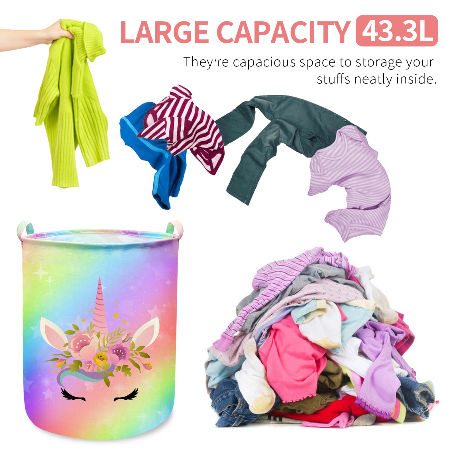 Aynaxcol Unicorn Laundry Basket dimensions 13.7in wide by 17.7in deep