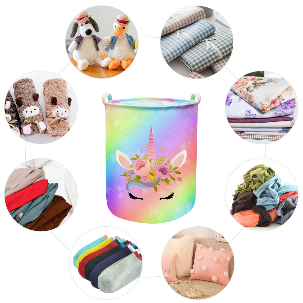 Aynaxcol Unicorn Laundry Basket folds flat for compact storage