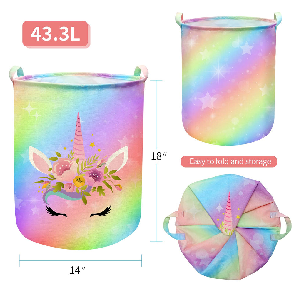 Aynaxcol Unicorn Laundry Basket with reinforced handles for easy lifting